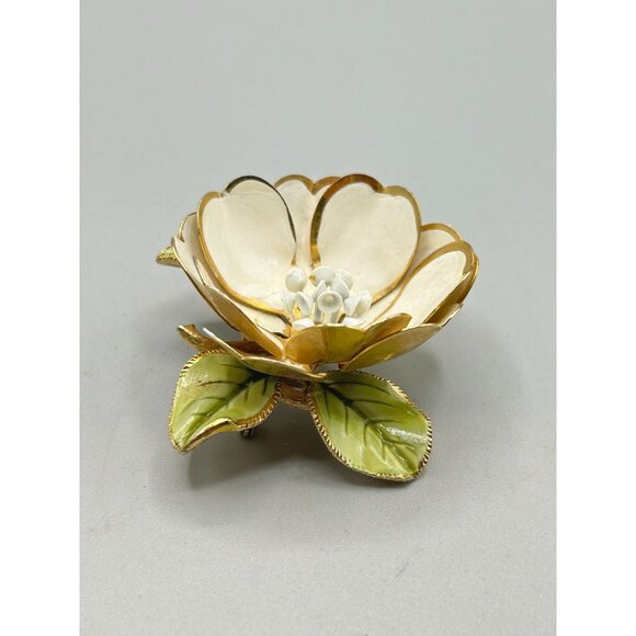 Vintage Coro Corocraft Enamel Beige Flower Brooch Large Statement Costume Pin - Picture 4 of 8